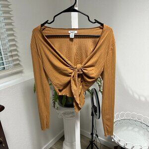 Rue21 Orange/Tan Tie Long Sleeve Crop Top